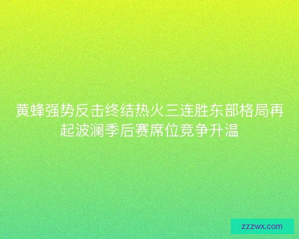 黄蜂强势反击终结热火三连胜东部格局再起波澜季后赛席位竞争升温
